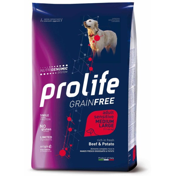 Prolife Grain Free Sensitive Manzo e Patate Medium Large 10 kg (GRATIS SPEDIZIONE)