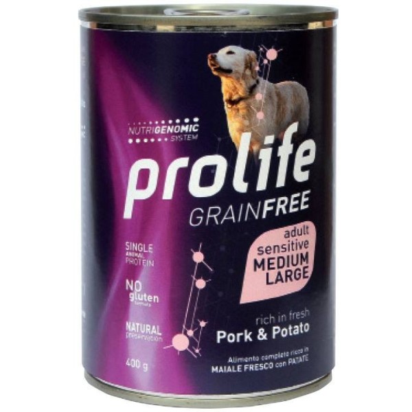 Prolife Grain Free Adult Sensitive Maiale & Patate umido cane 400g