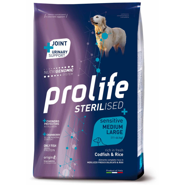 Prolife Adult Sterilised Sensitive Merluzzo & Riso Medium/Large 10 Kg (GRATIS SPEDIZIONE)