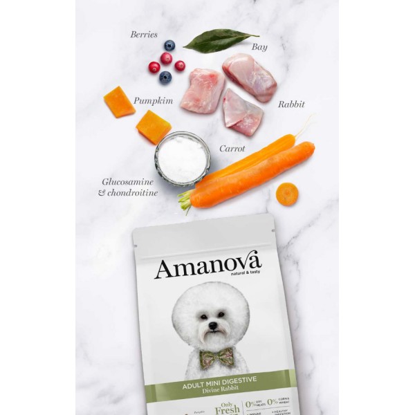 Crocchette Amanova cane Adult Mini Digestive Coniglio Divine 7 kg (GRATIS SPEDIZIONE)