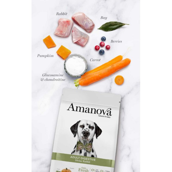 Crocchette Amanova cane Adult Digestive Coniglio Divine 10kg (GRATIS SPEDIZIONE)