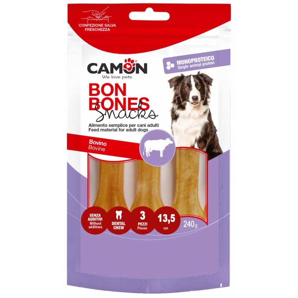 Ossi per cani in pelle bovina 13,5 cm x 3 ossi Camon AB203