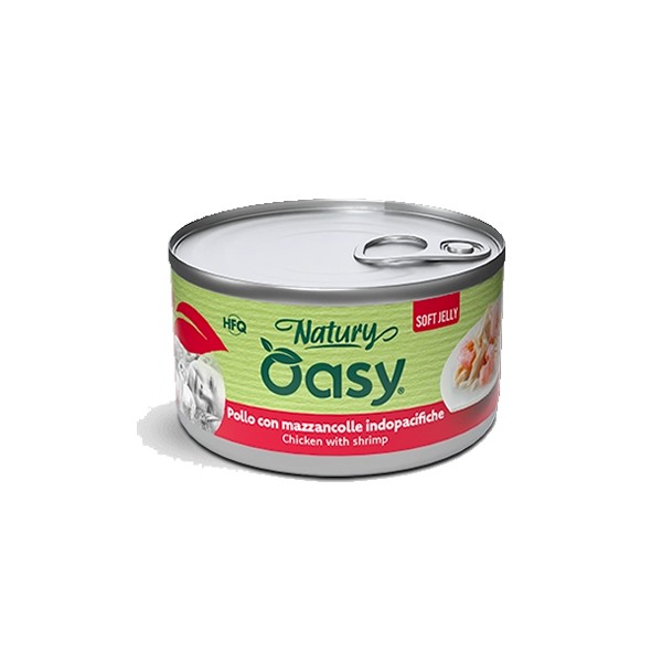 Cibo umido per gatti Oasy Pollo con Mazzancolle Indopacifiche 150 gr