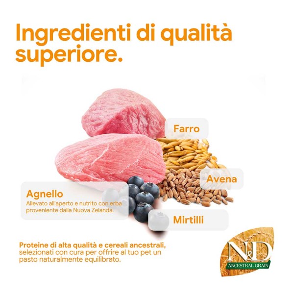 Farmina N&D Ancestral Agnello e Mirtillo Adult Medium & Maxi 12kg (GRATIS SPEDIZIONE)
