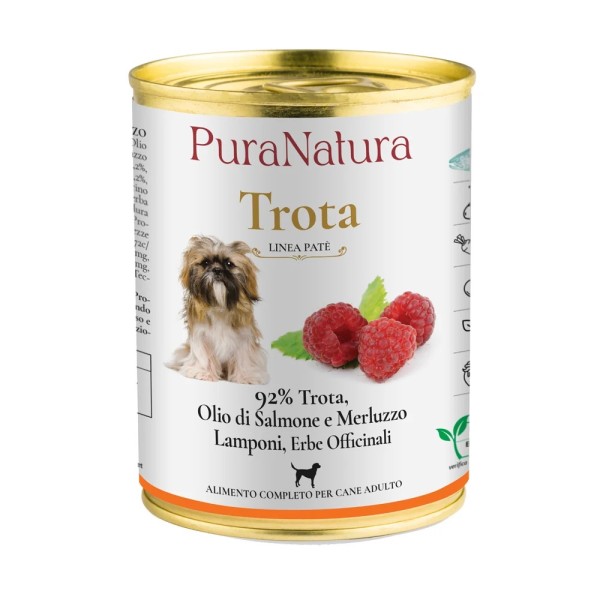 Cibo umido per cani Trota e Lamponi Pura Natura 400 gr