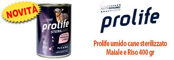 Novità: Prolife Adult Sterilised Sensitive Maiale & Riso umido cane 400g