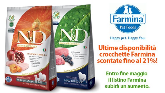 crocchette Farmina N&D cane in offerta - entro fine maggio il listino Farmina subirà un aumento