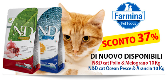 Farmina N&D cat Pollo & Melograno 10 kg - Farmina N&D cat Pesce & Arancia 10 kg - SCONTO 37%